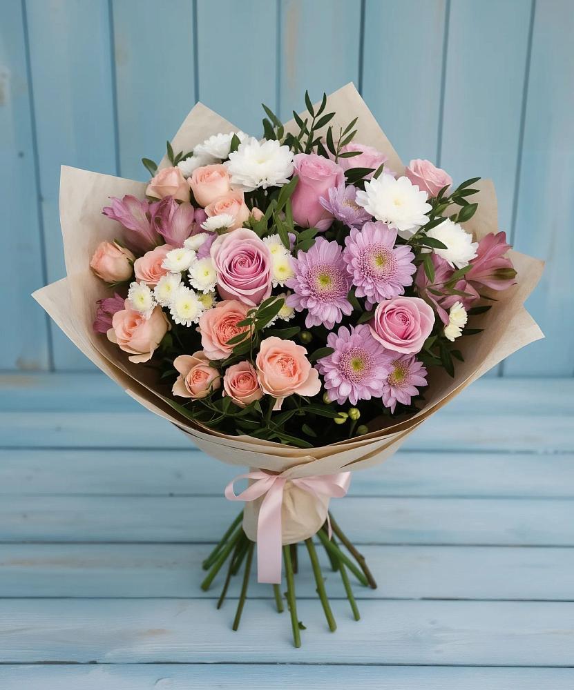 Букет цветов из: Хризантемы, Розы и Альстромерии в Митрополье