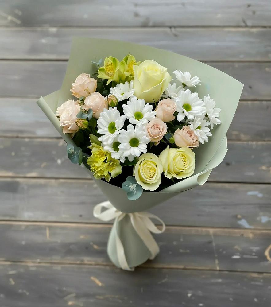Букет цветов из: Альстромерии, Розы и Хризантемы в Митрополье