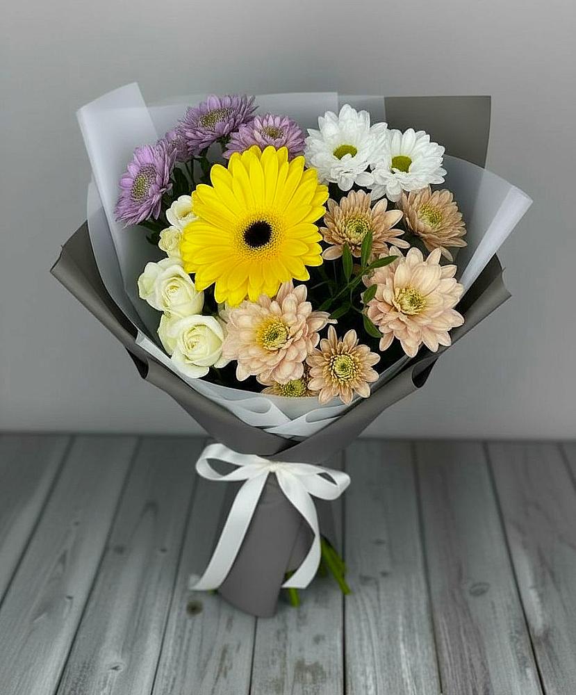 Букет цветов из: Розы, Герберы и Хризантемы в Митрополье