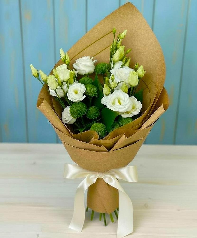 Букет цветов из: Хризантемы и Лизиантусы в Митрополье