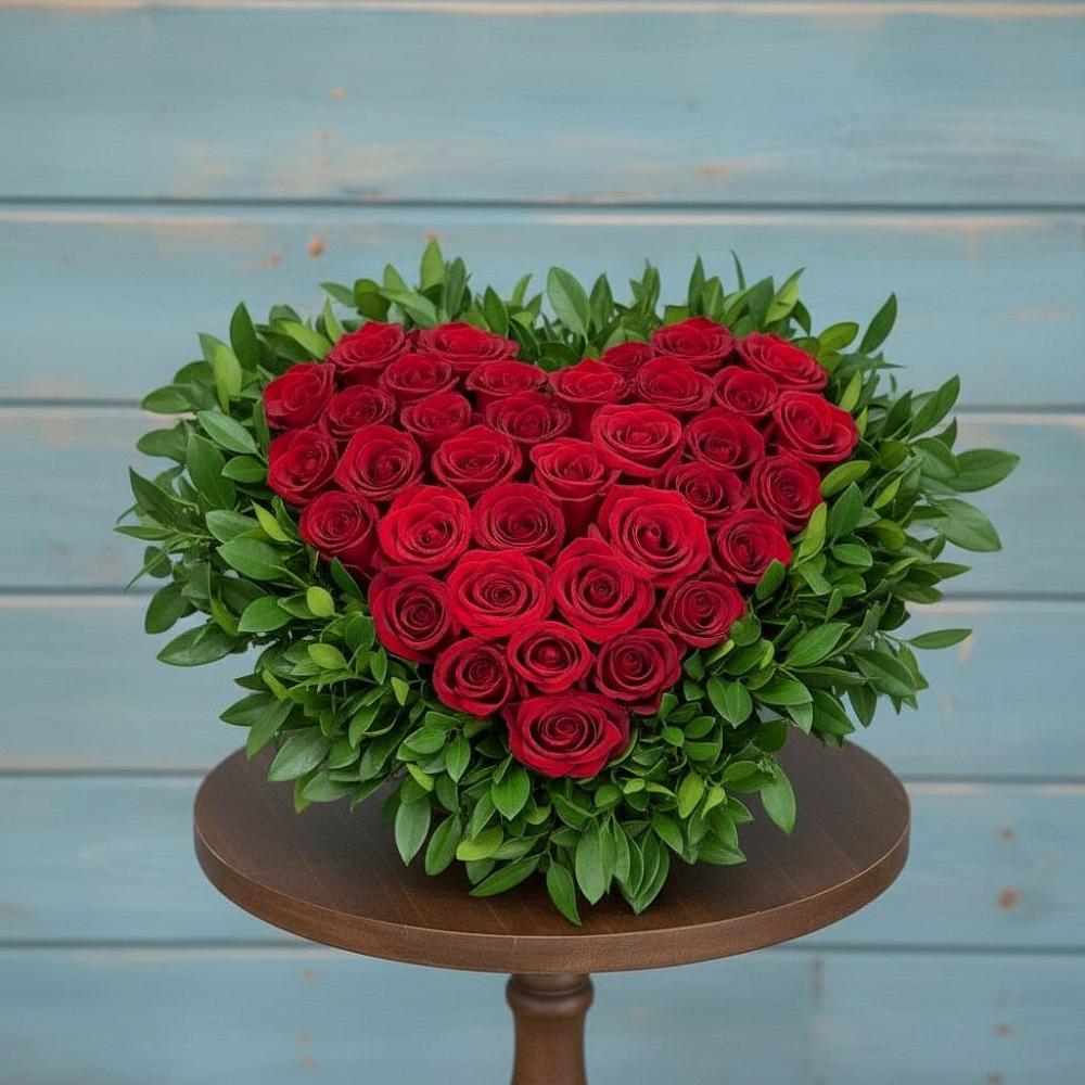 Цветочная композиция из Розы в виде сердца в Митрополье