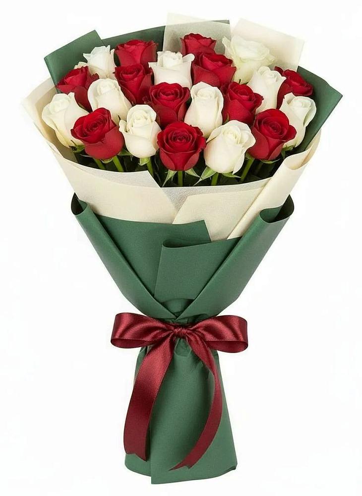 Букет Микс из красных и белых роз в Митрополье