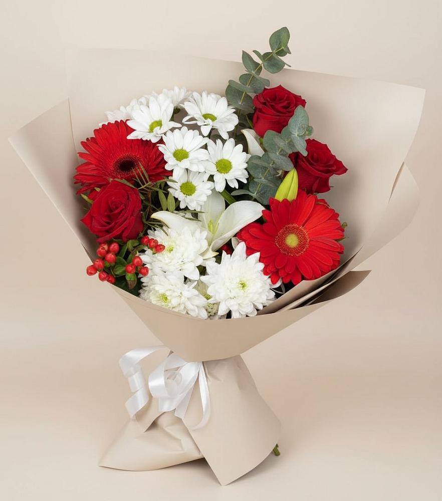 Букет цветов из: Розы, Хризантемы, Герберы и Лилии в Митрополье