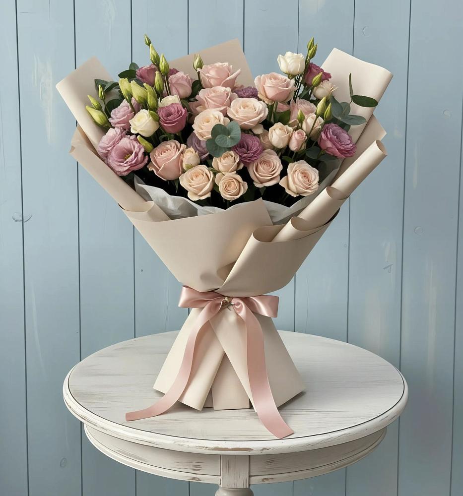 Букет цветов из: Розы и Лизиантусы в Митрополье