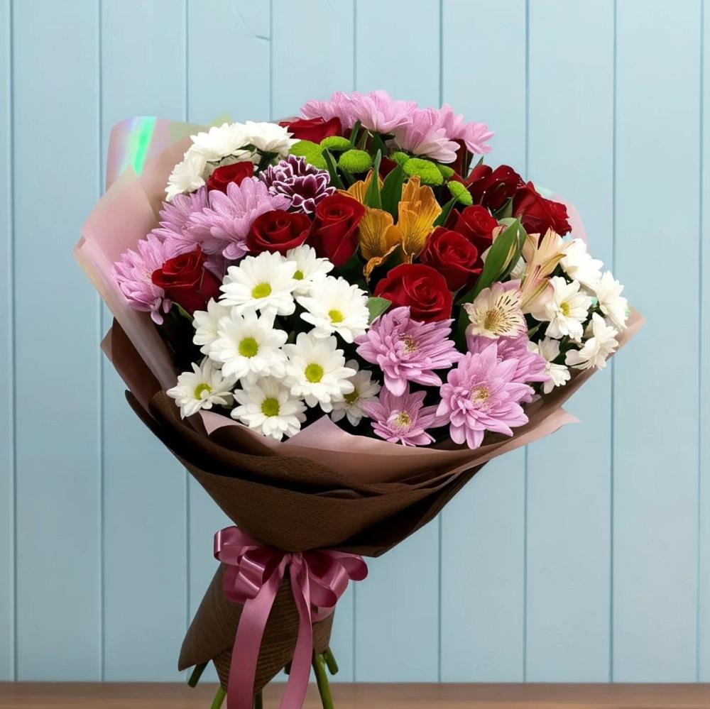 Букет цветов из: Розы, Хризантемы и Альстромерии в Митрополье
